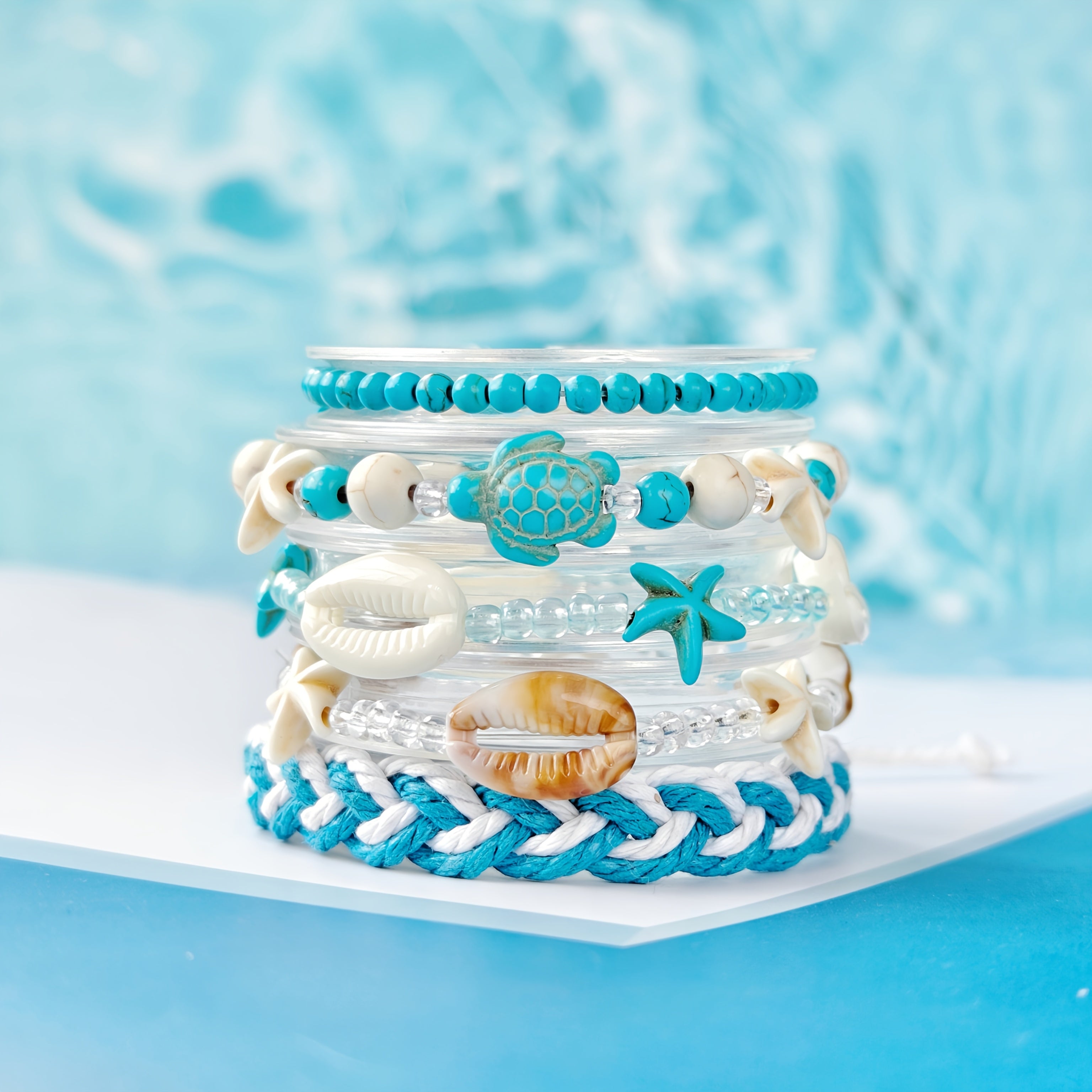 Blue & White Beachy Bracelets with Ocean Charms