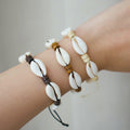 Adjustable Cowrie Shell Bracelets with Wood Beads