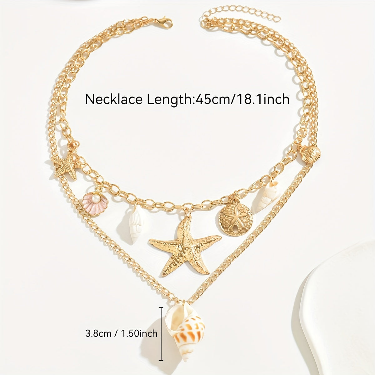 Bohemian Gold Layered Necklace with Seashells and Starfish