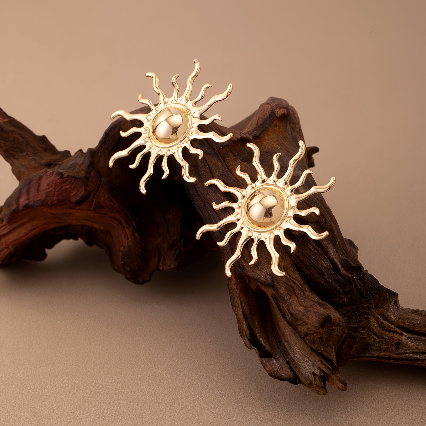 Gold-Tone Sun Earrings with Wavy Rays