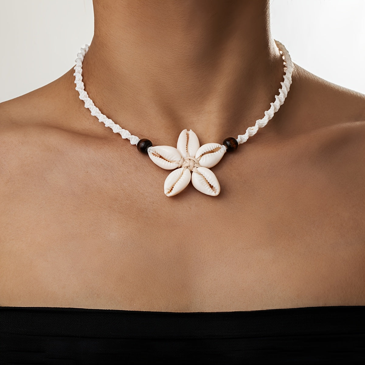 Bohemian Macrame Choker with Cowrie Shell Flower