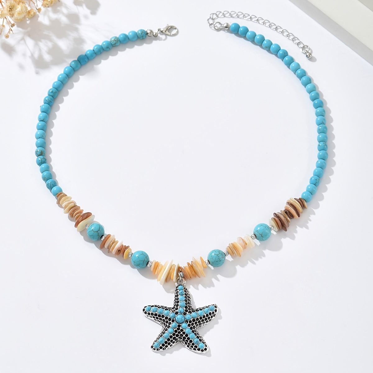 Bohemian Turquoise Starfish and Shell Chip Necklace