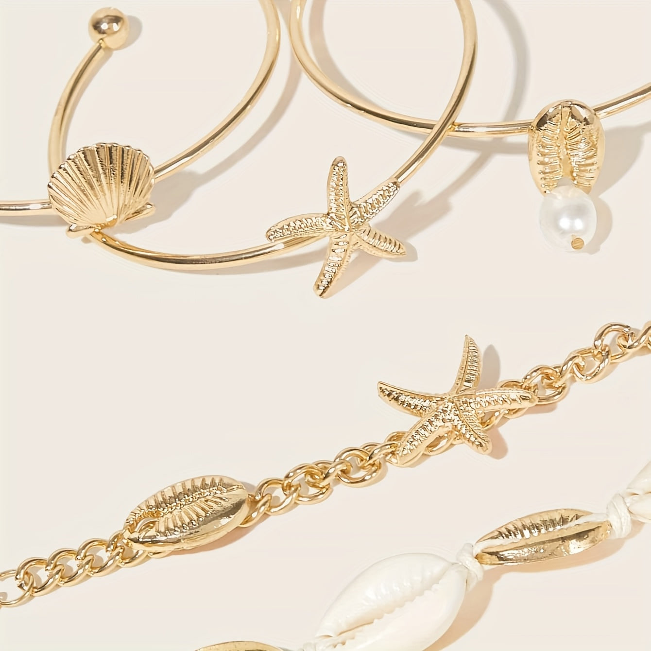 Bohemian Gold-Tone Shell & Starfish Bracelet Set