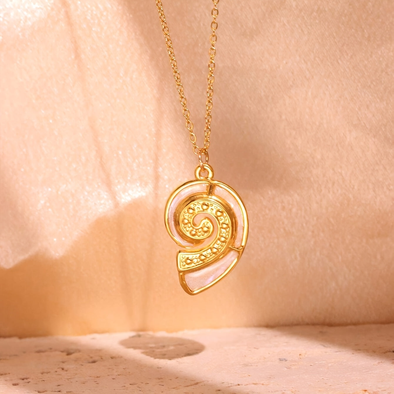 Gold Sea Life Pendant Necklaces with Shell Inlays