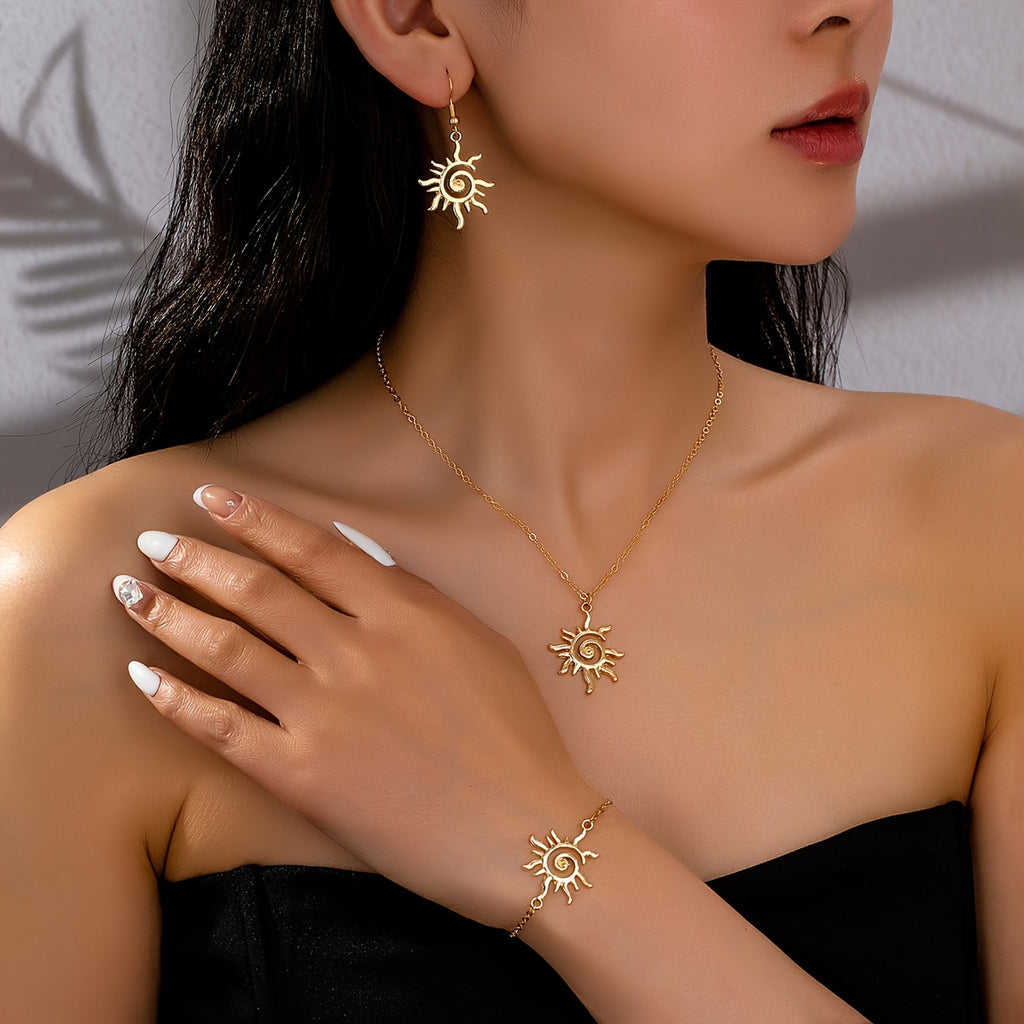 Bohemian Gold-Tone Sun Spiral Jewelry Set