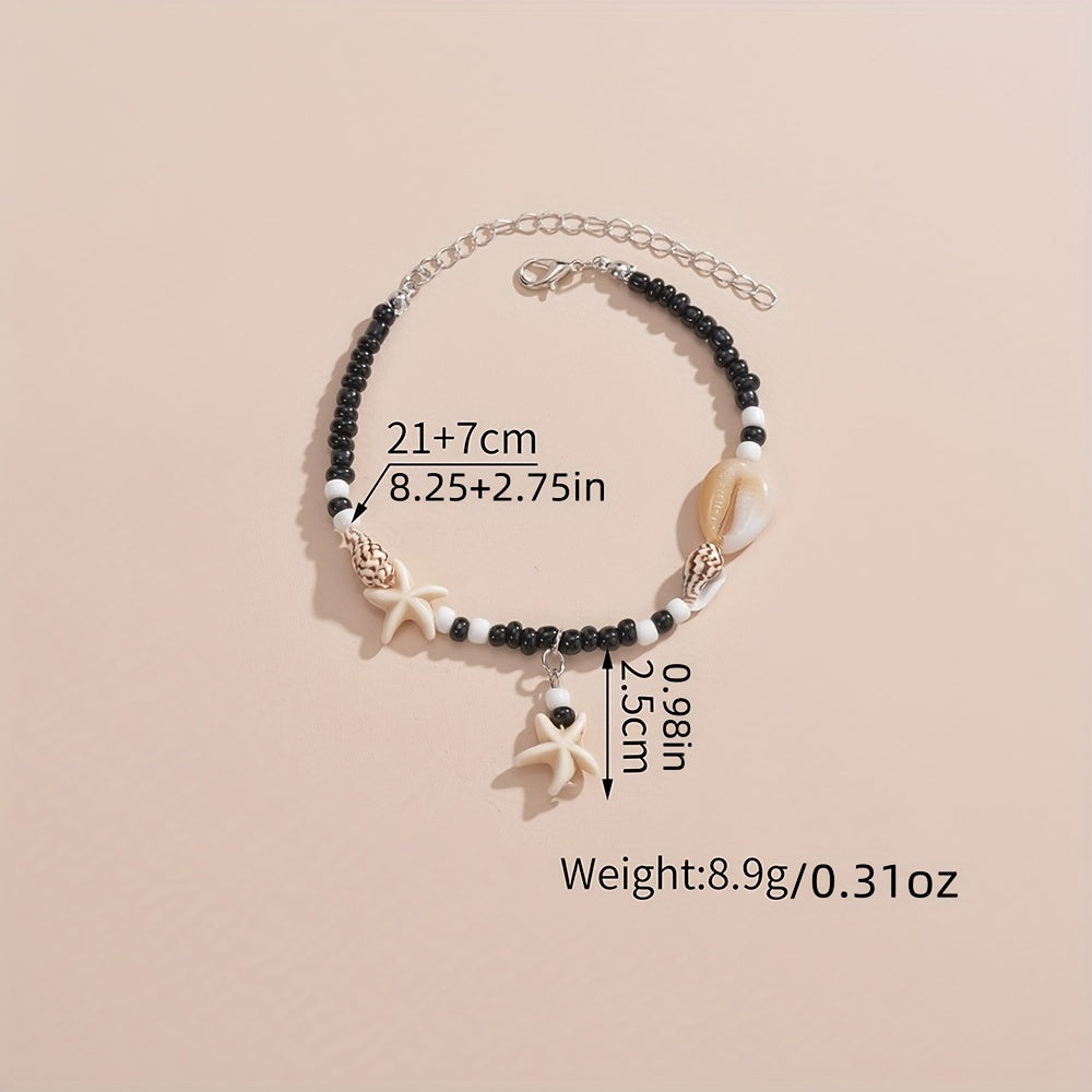 Bohemian Beaded Shell & Turquoise Starfish Anklet