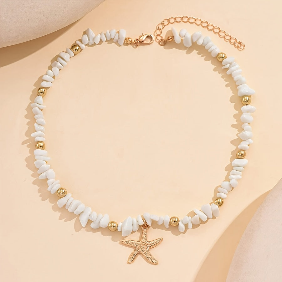 Bohemian White Beaded Choker with Starfish Charm