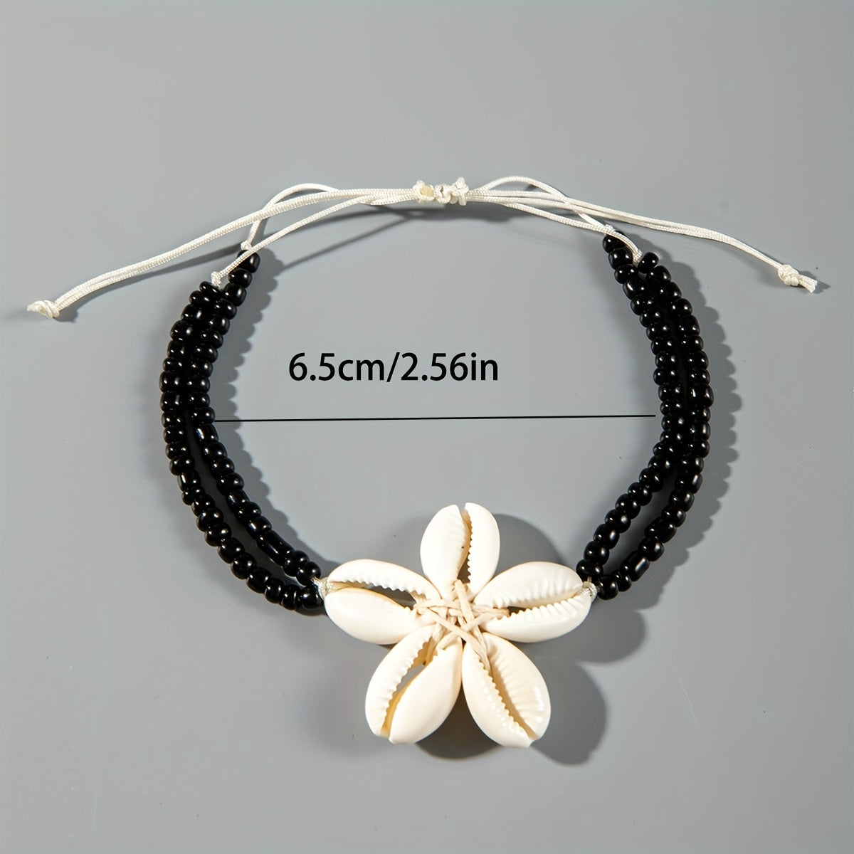 Bohemian Black Bead Anklet with Cowrie Shell Flower