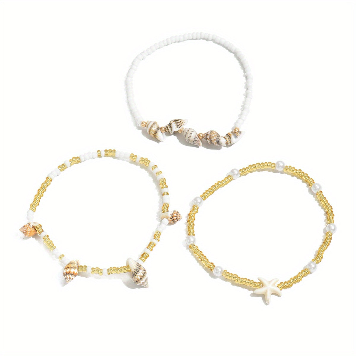 Boho Layered Shell and Starfish Beaded Anklets