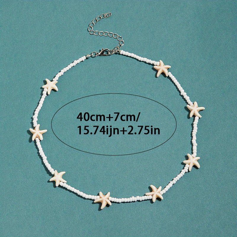 Bohemian White Beaded Starfish Choker