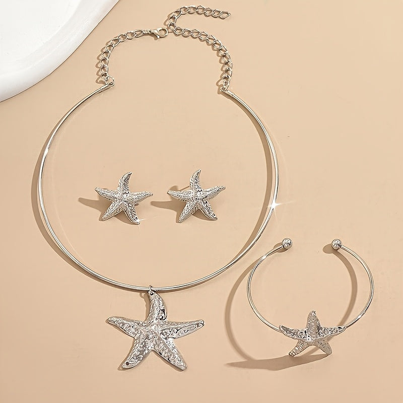 Gold-Tone Textured Starfish Jewelry Set