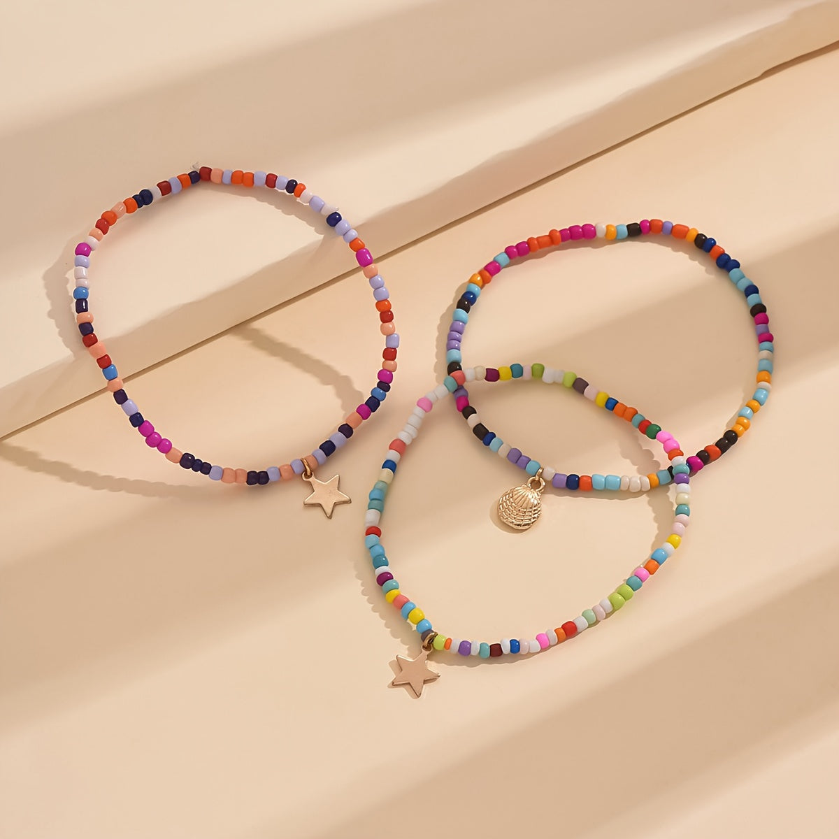 Colorful Beaded Layered Anklet with Star & Shell