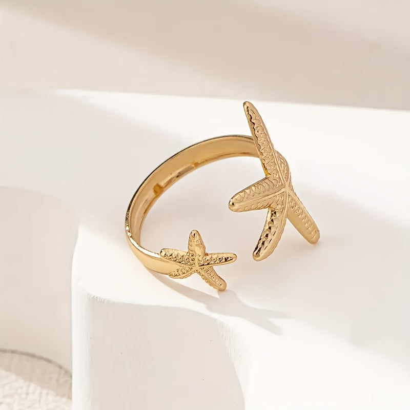 Gold Two Starfish Adjustable Ring