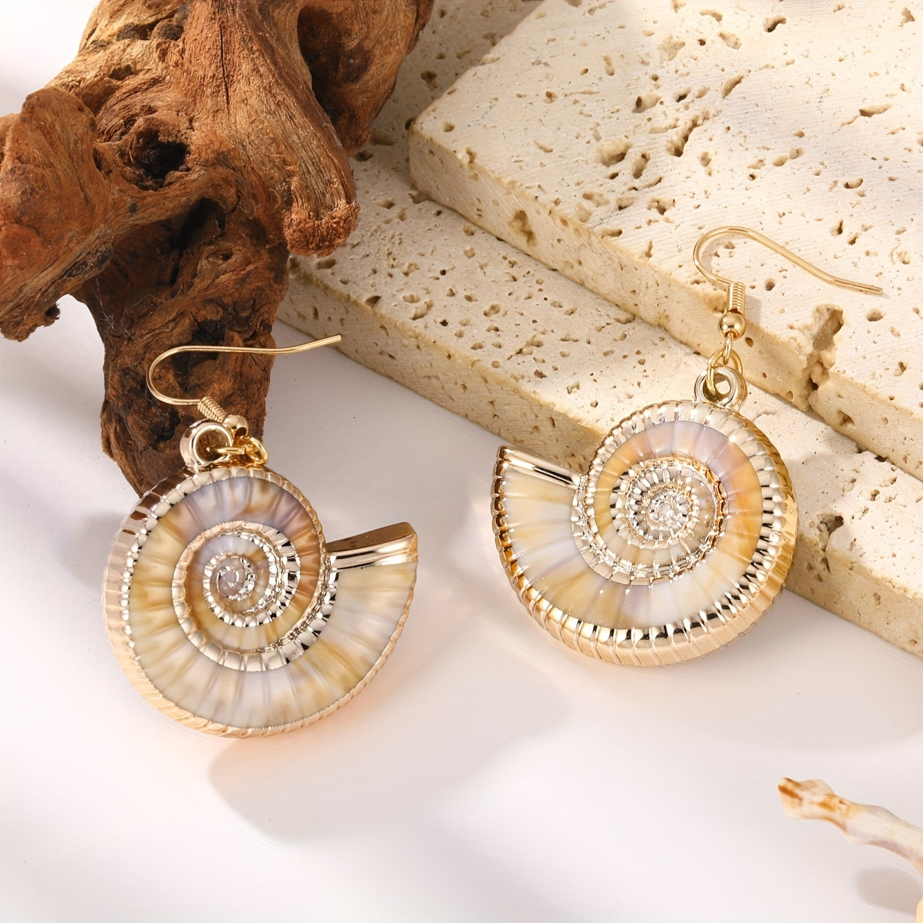 Gold-Tone Mother-of-Pearl Spiral Drop Earrings
