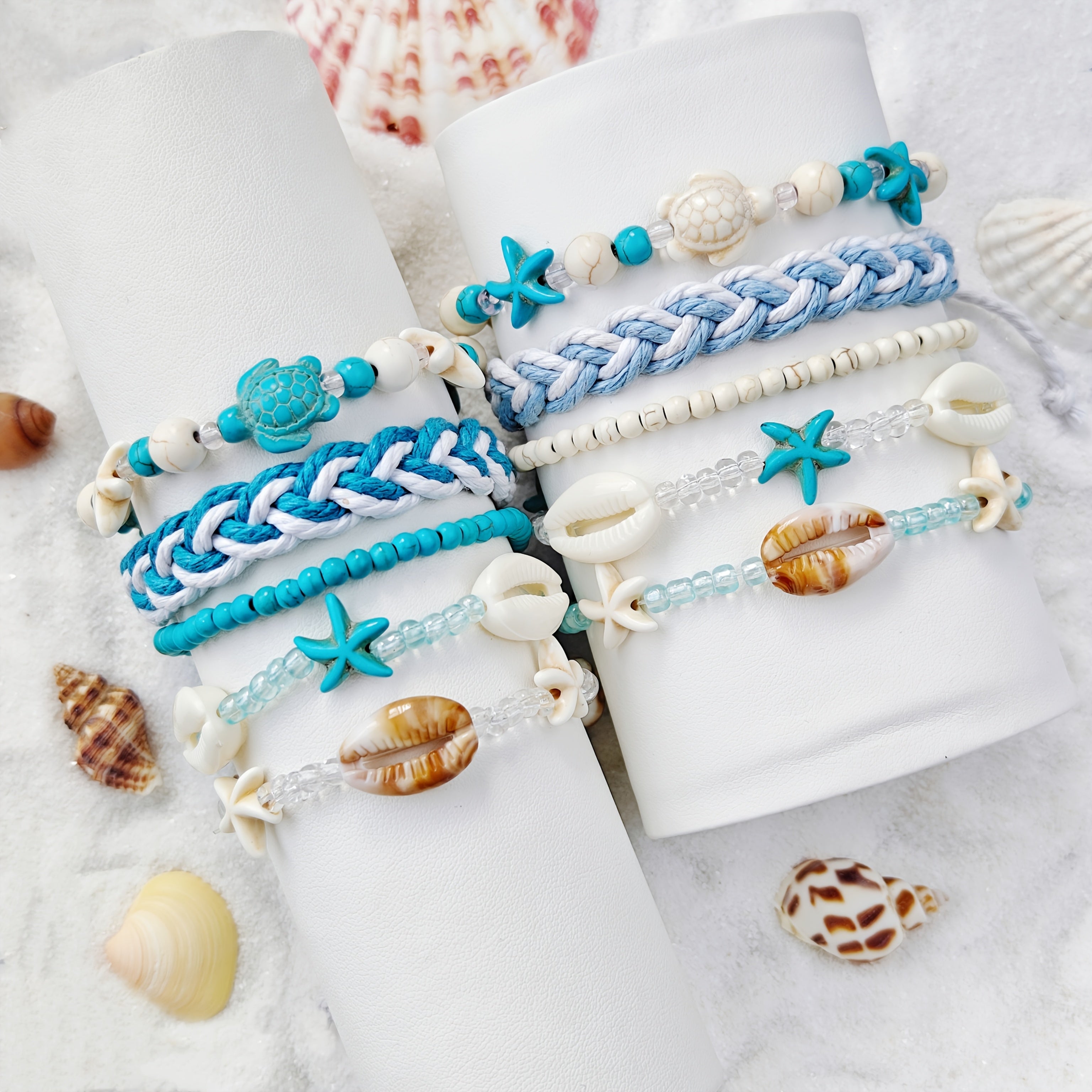 Blue & White Beachy Bracelets with Ocean Charms