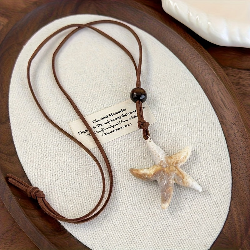 Bohemian Starfish Necklace with Wood Bead