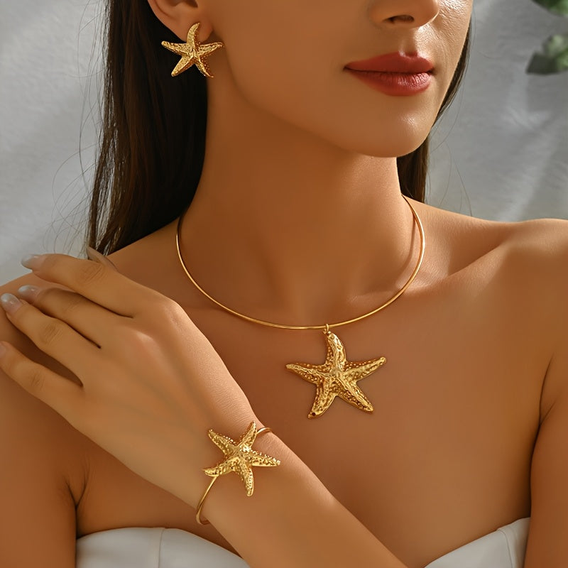 Gold-Tone Textured Starfish Jewelry Set