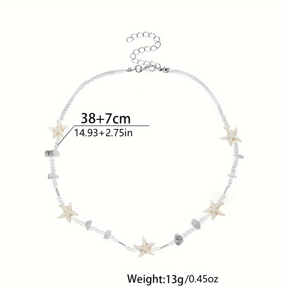White Starfish and Stone Chip Beaded Necklace