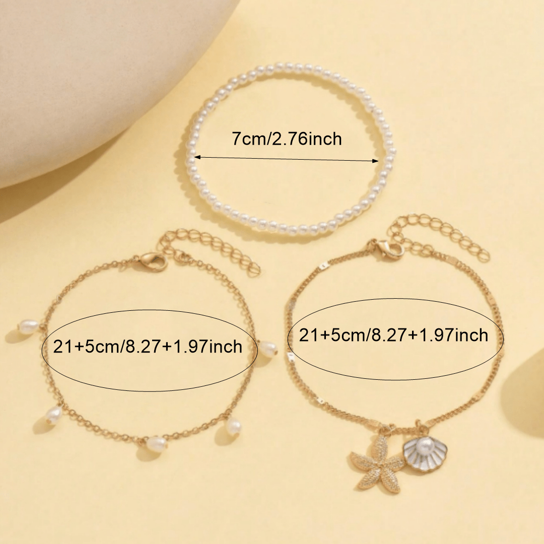 Bohemian Layered Anklets with Pearl & Sea Charms