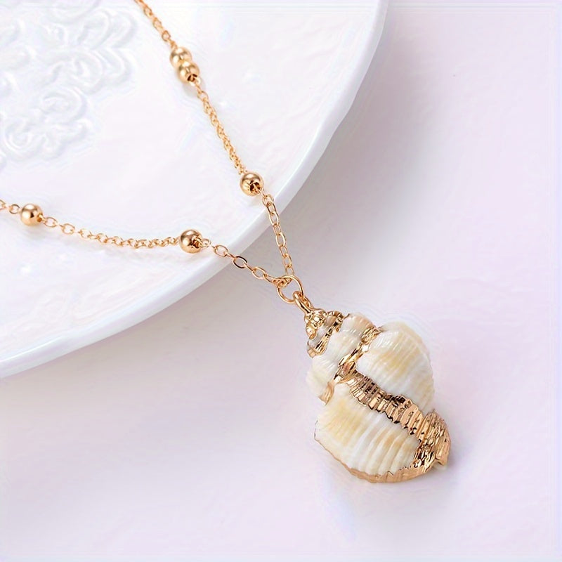 Gold Beaded Chain Natural Seashell Necklaces