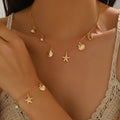 Bohemian Gold-Tone Sea Shell Charm Necklace and Bracelet