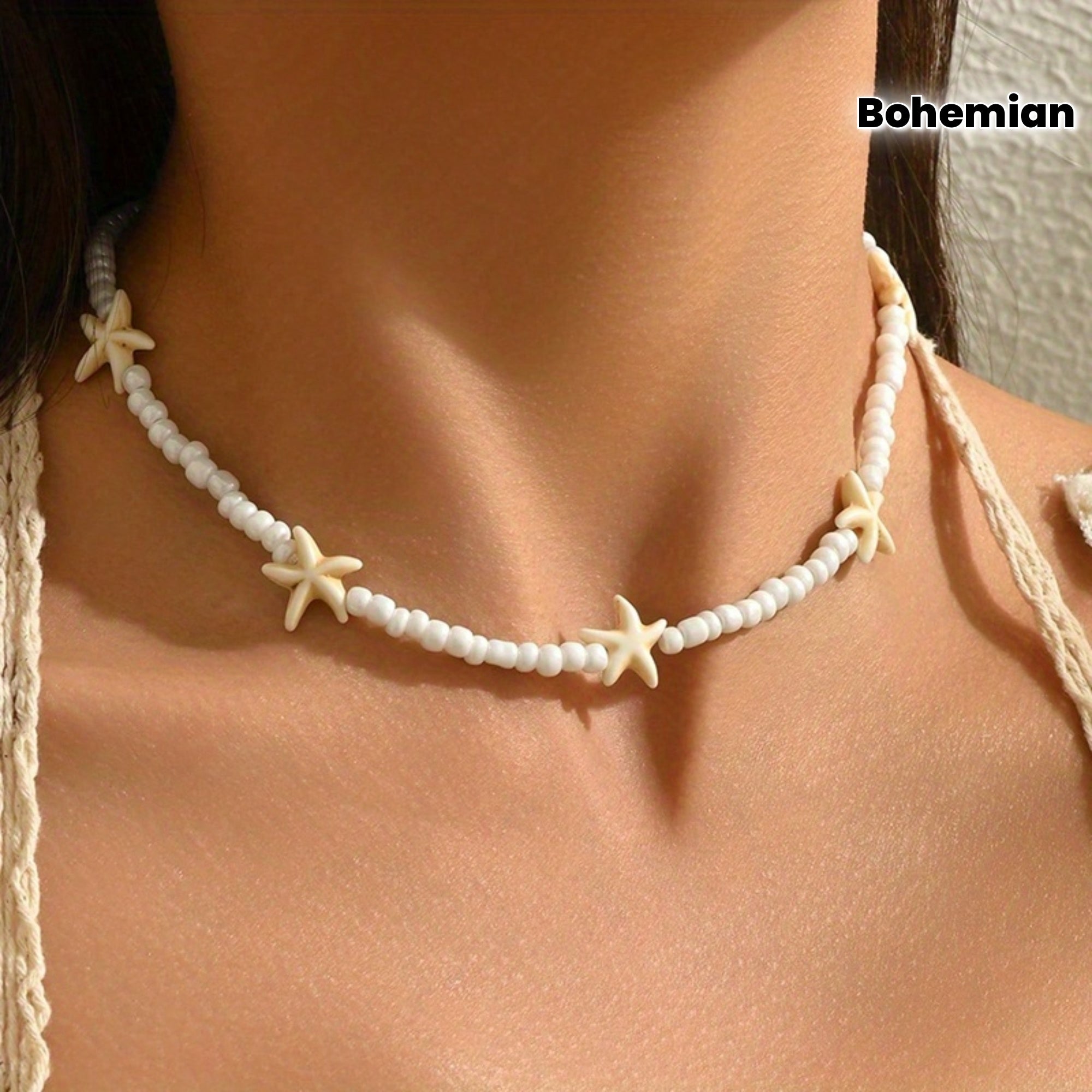 Bohemian White Beaded Starfish Choker