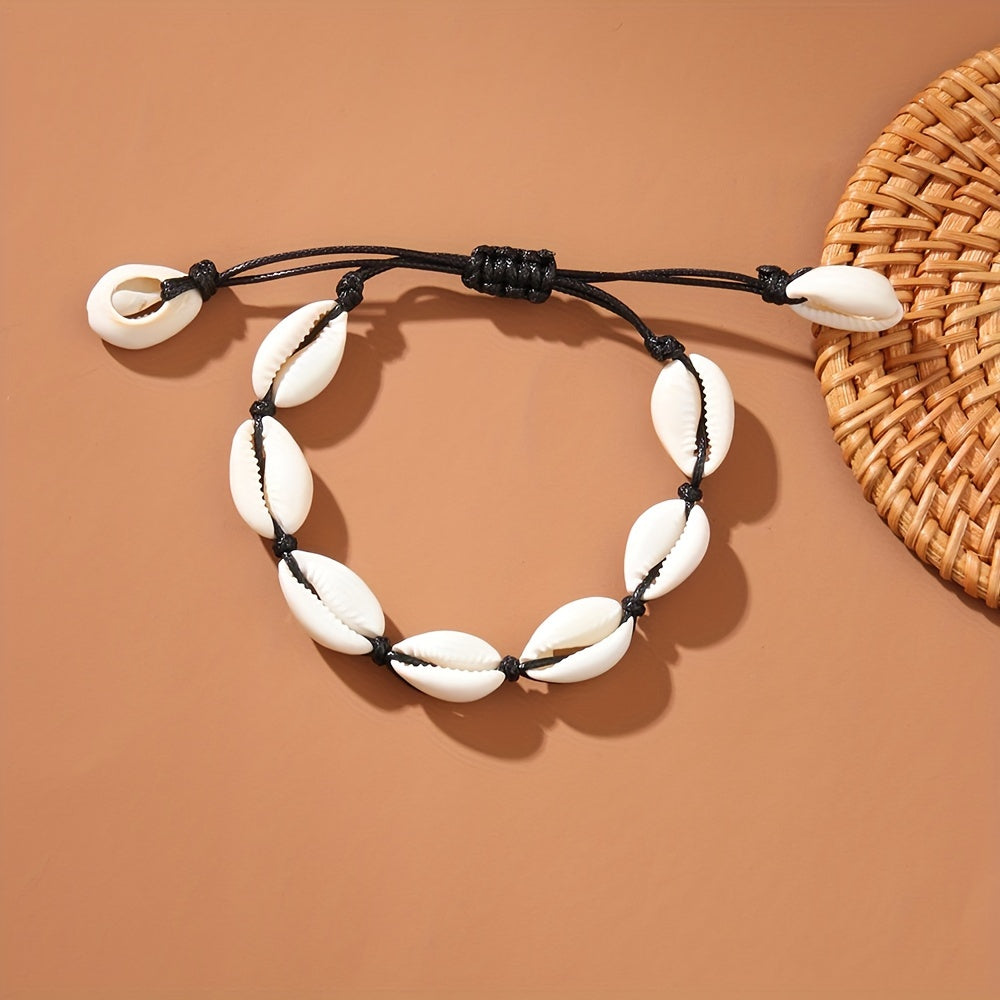 Black and White Adjustable Cowrie Shell Jewelry Set