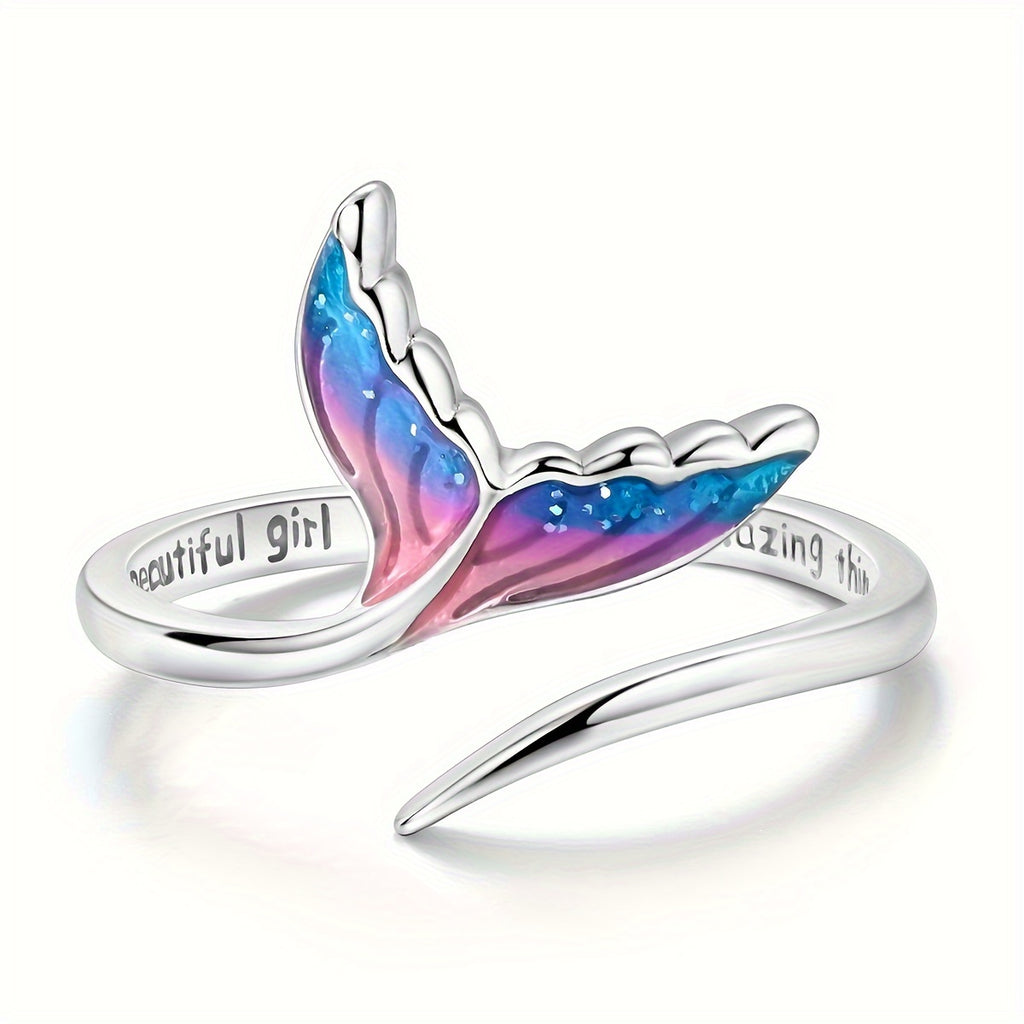 Adjustable Mermaid Tail Ring with Inspirational Message