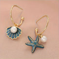 Asymmetrical Shell Starfish Hoop Earrings with Pearls