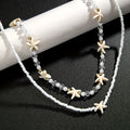 White Beaded Layered Choker with Starfish Charms