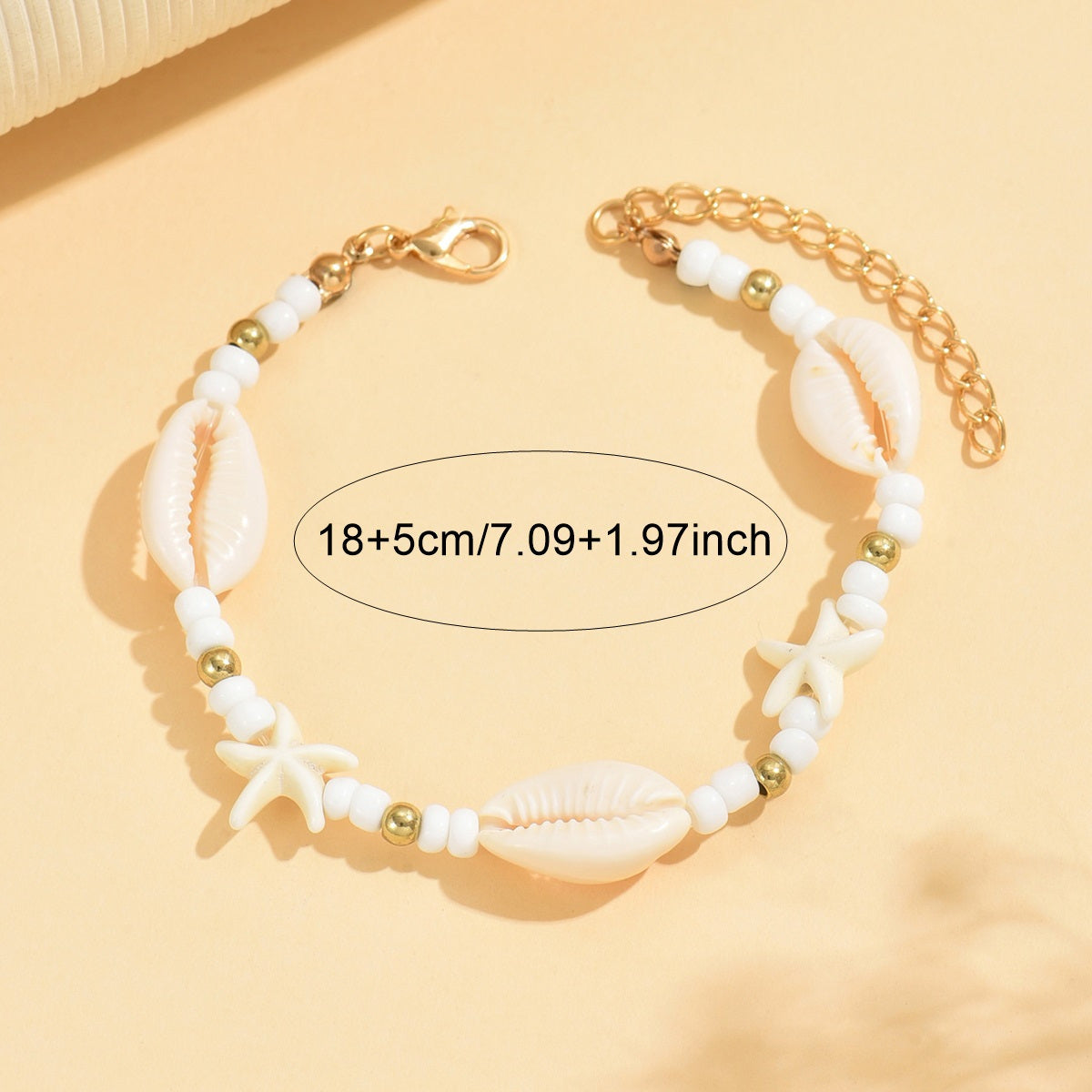 Boho White Beaded Bracelet with Shells and Starfish