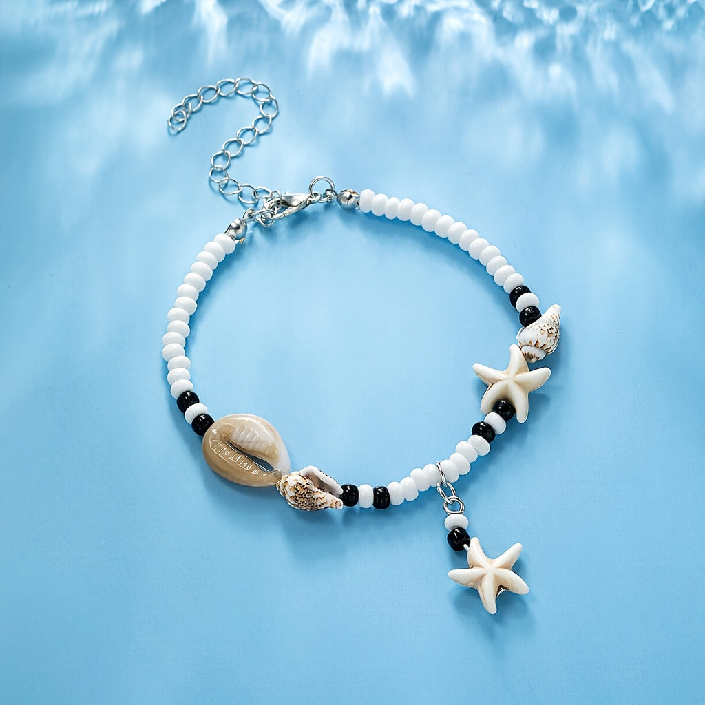 Bohemian Beaded Shell & Turquoise Starfish Anklet