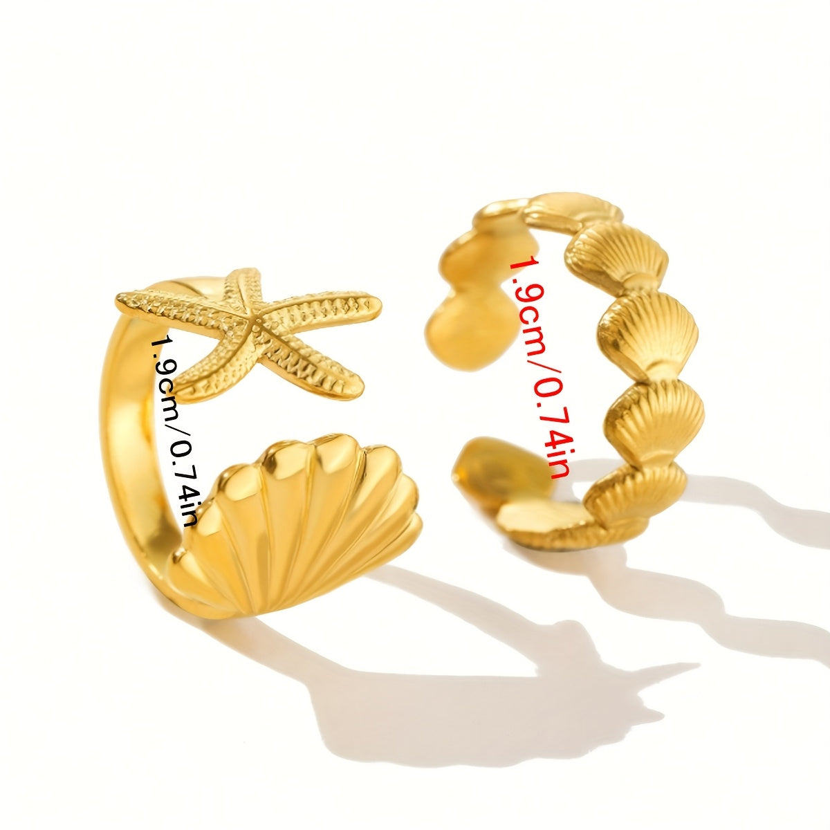 Adjustable Gold-Tone Sea Shell Starfish Rings