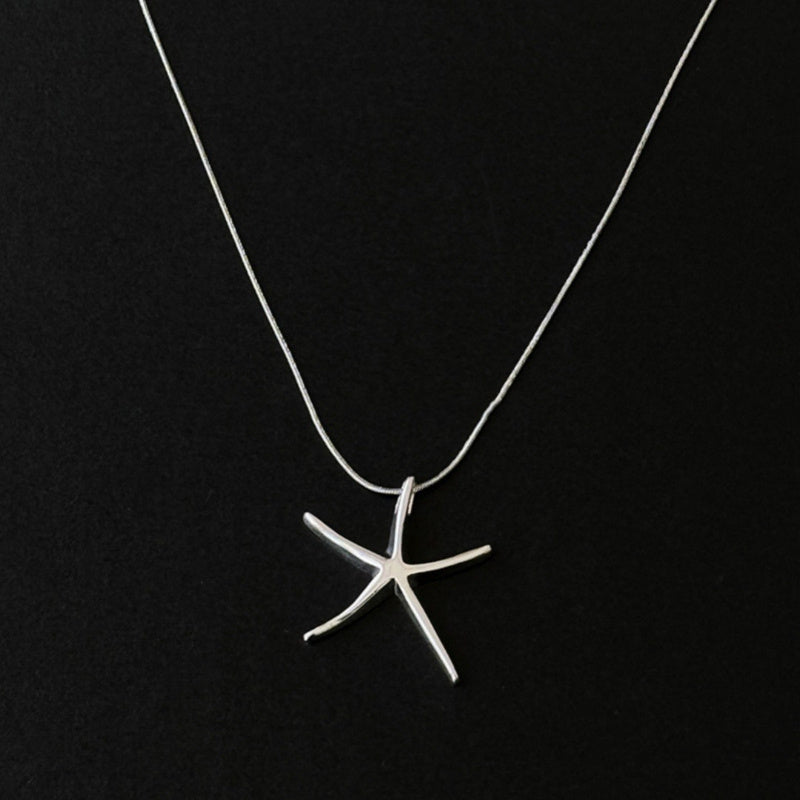 Bohemian Silver Starfish Pendant Necklace