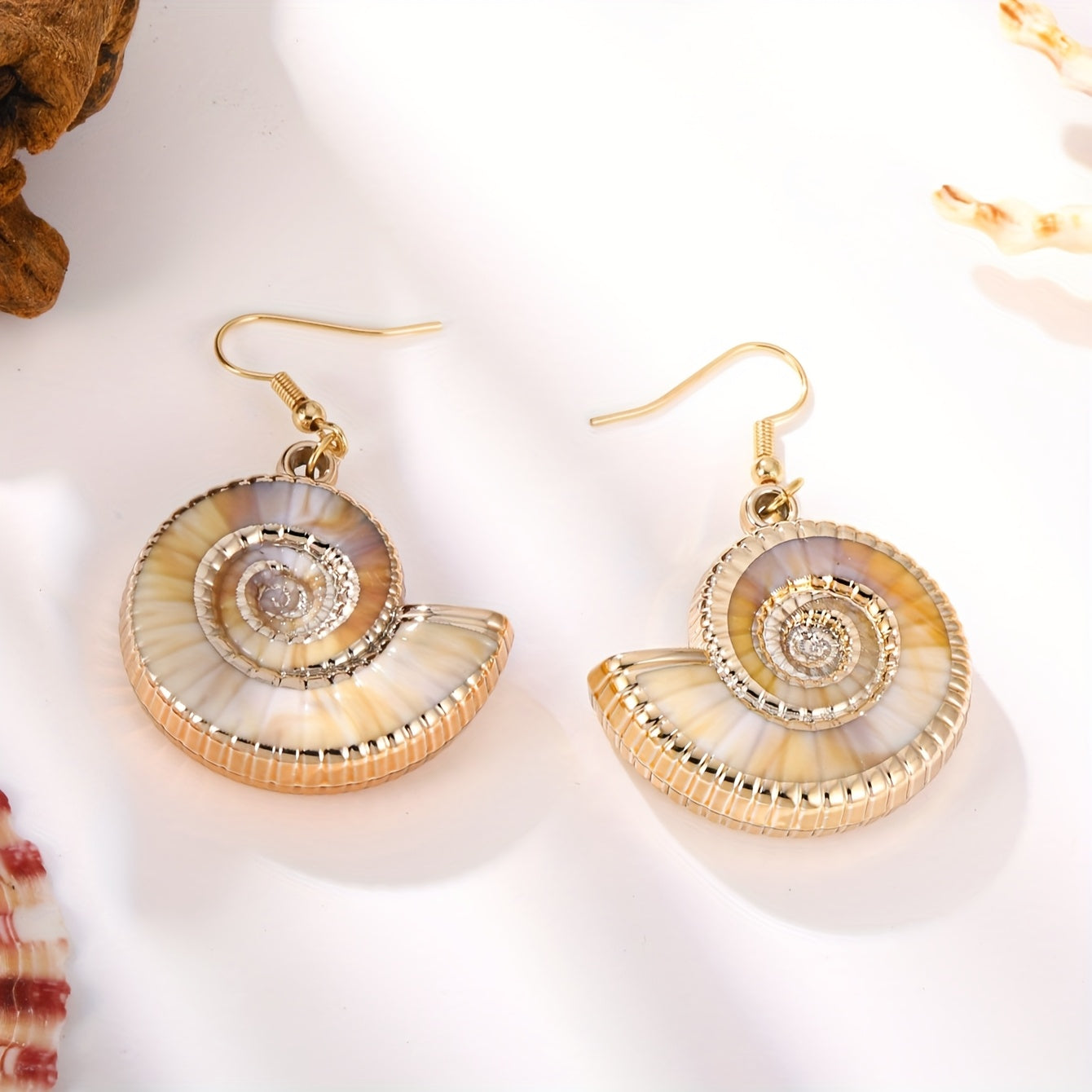 Gold-Tone Mother-of-Pearl Spiral Drop Earrings