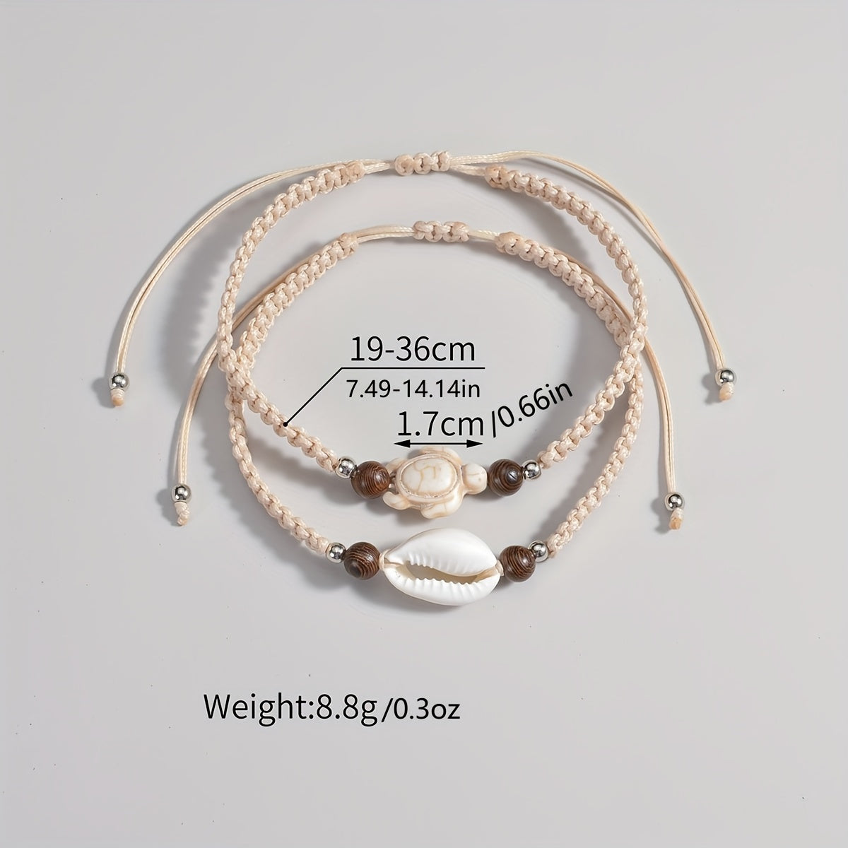 Bohemian Woven Anklets with Shell and Turtle Charms