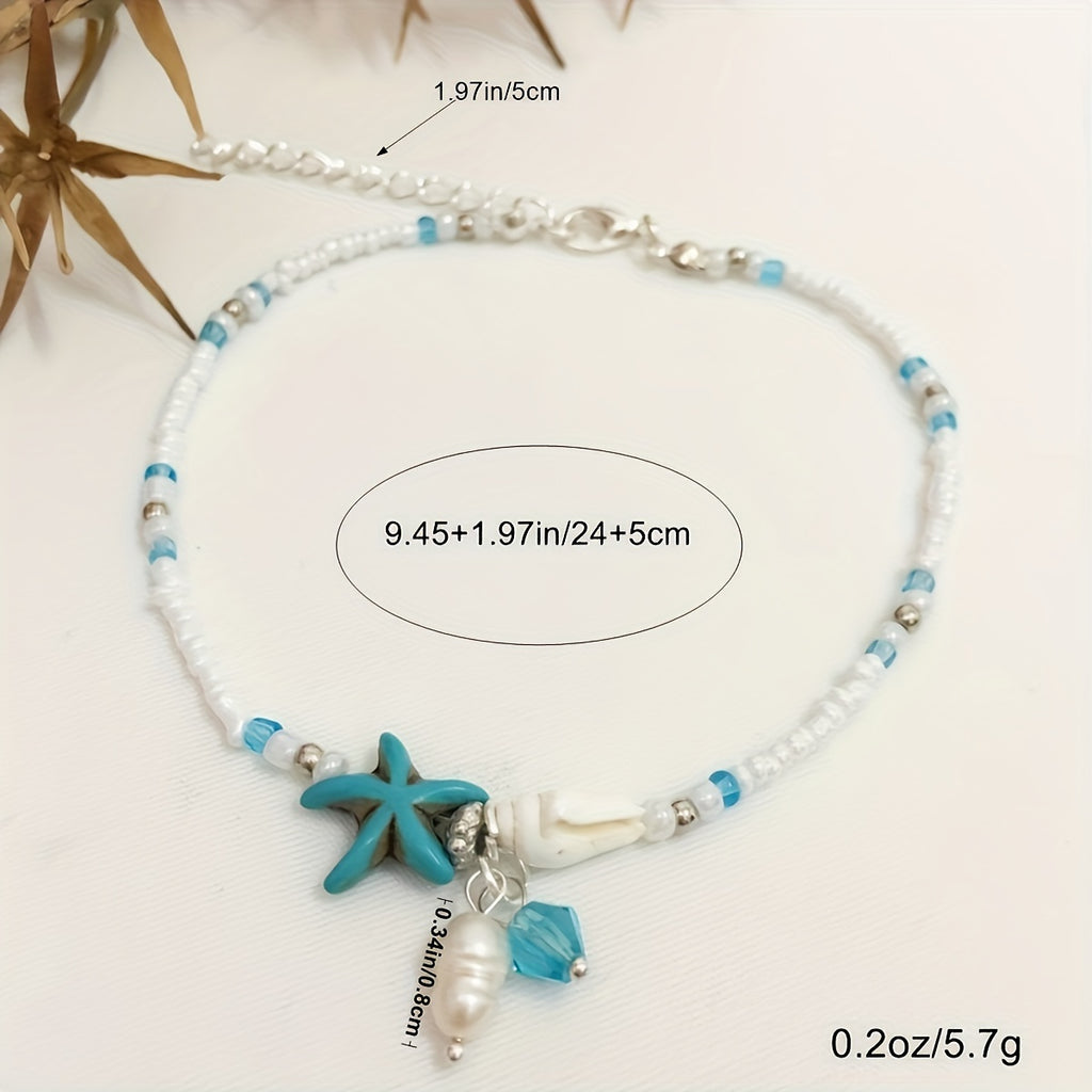 Beach Anklet with Turquoise Starfish and Pearl