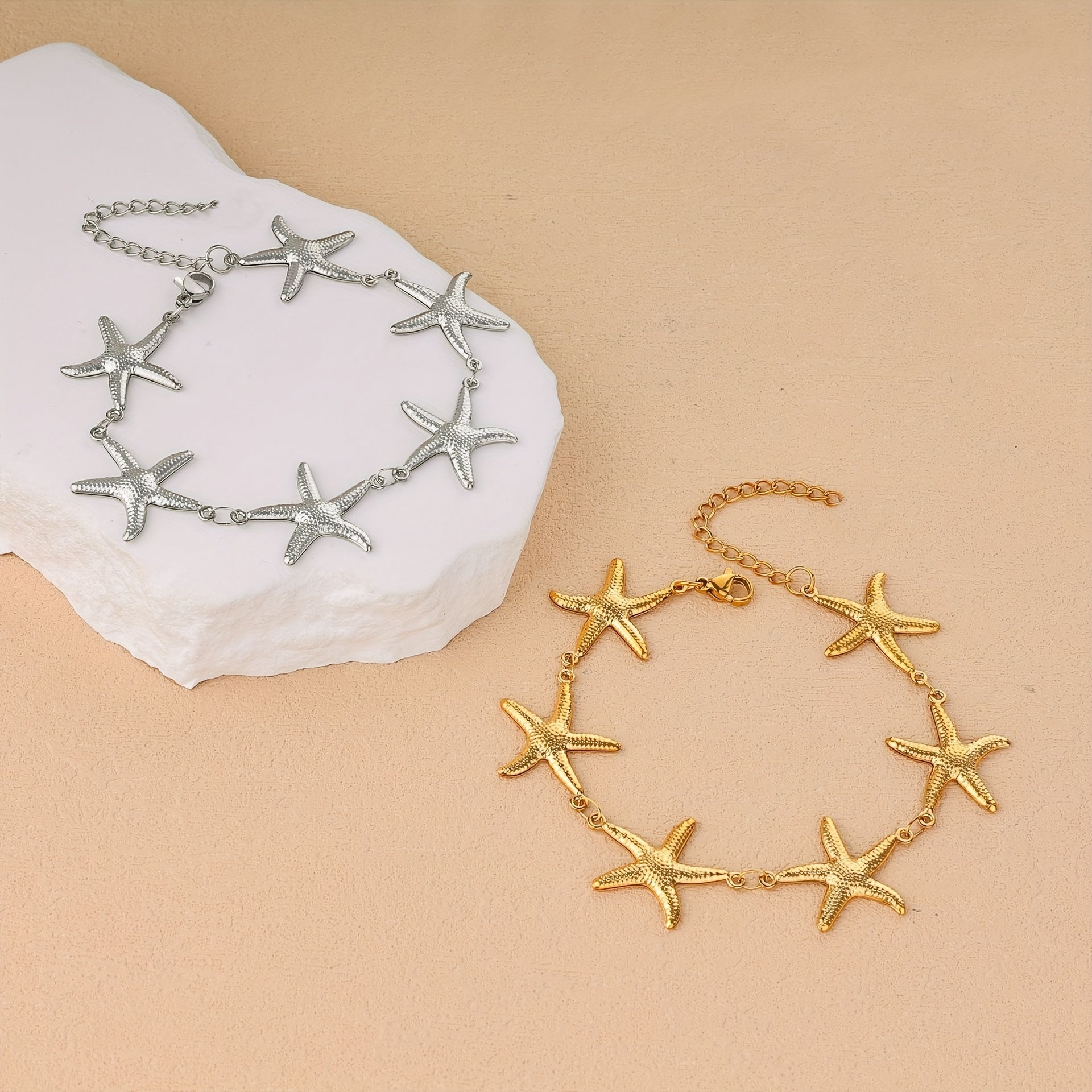 Gold-Tone Starfish Charm Bracelet with Adjustable Chain