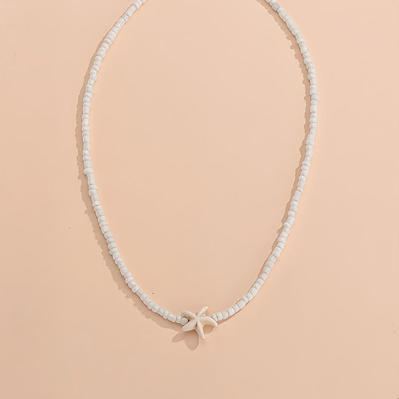 White Beaded Choker with Starfish Charm