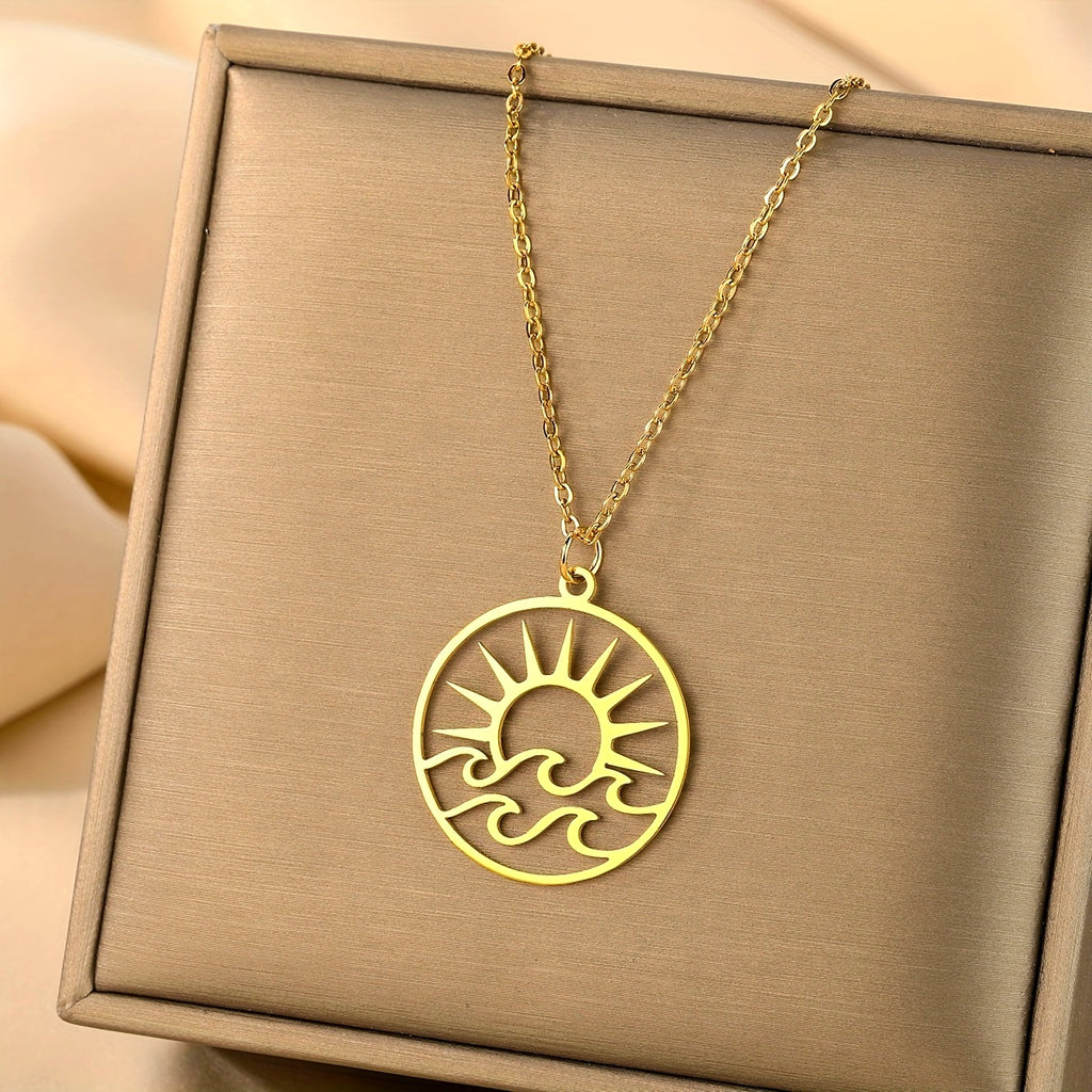 Gold-Tone Sun and Waves Pendant Necklace