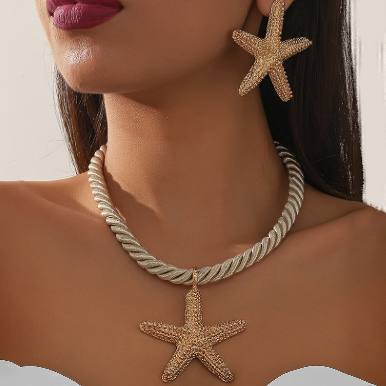 Gold Starfish and Twisted Rope Necklace Set