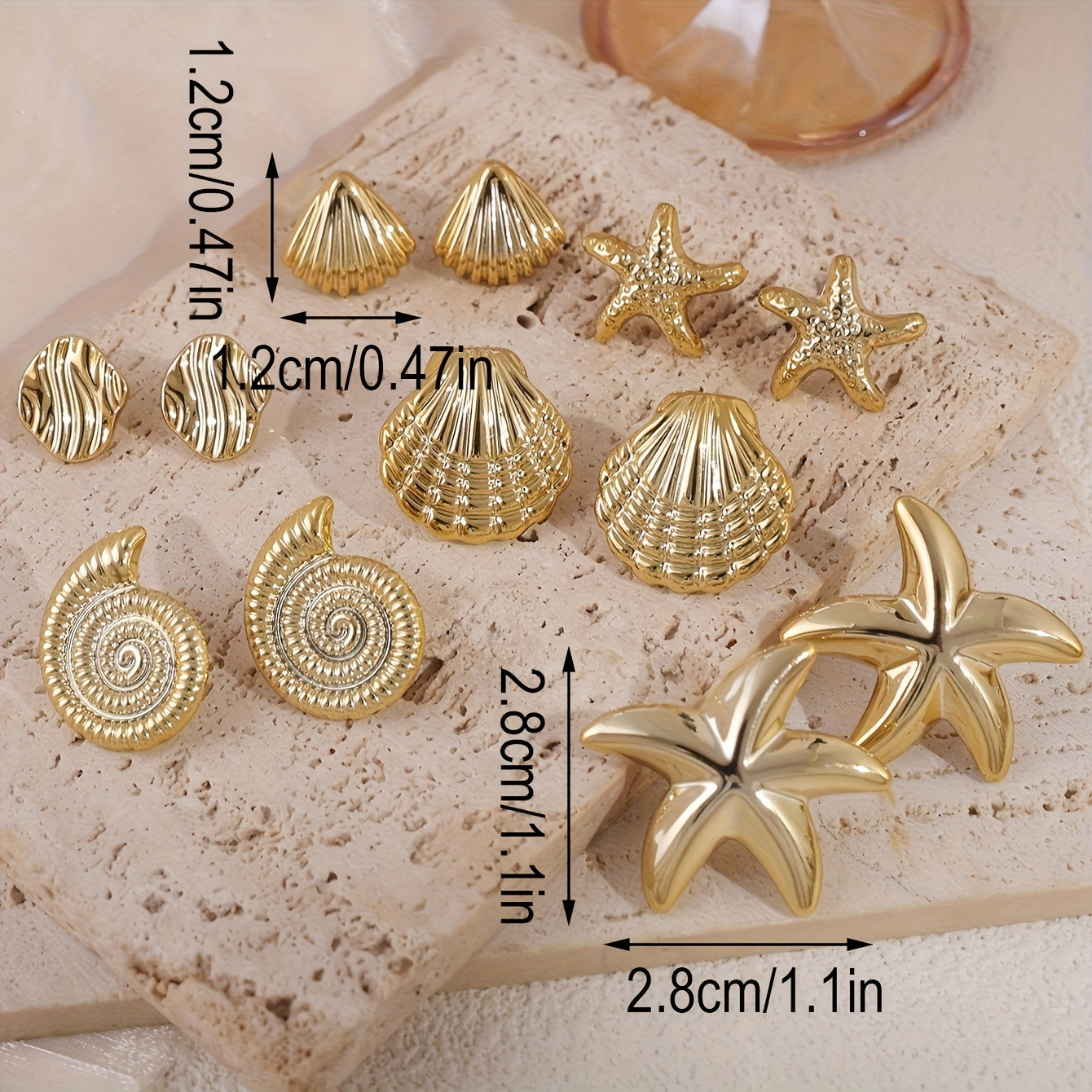 Gold Ocean Inspired Multi-Pair Earring Set