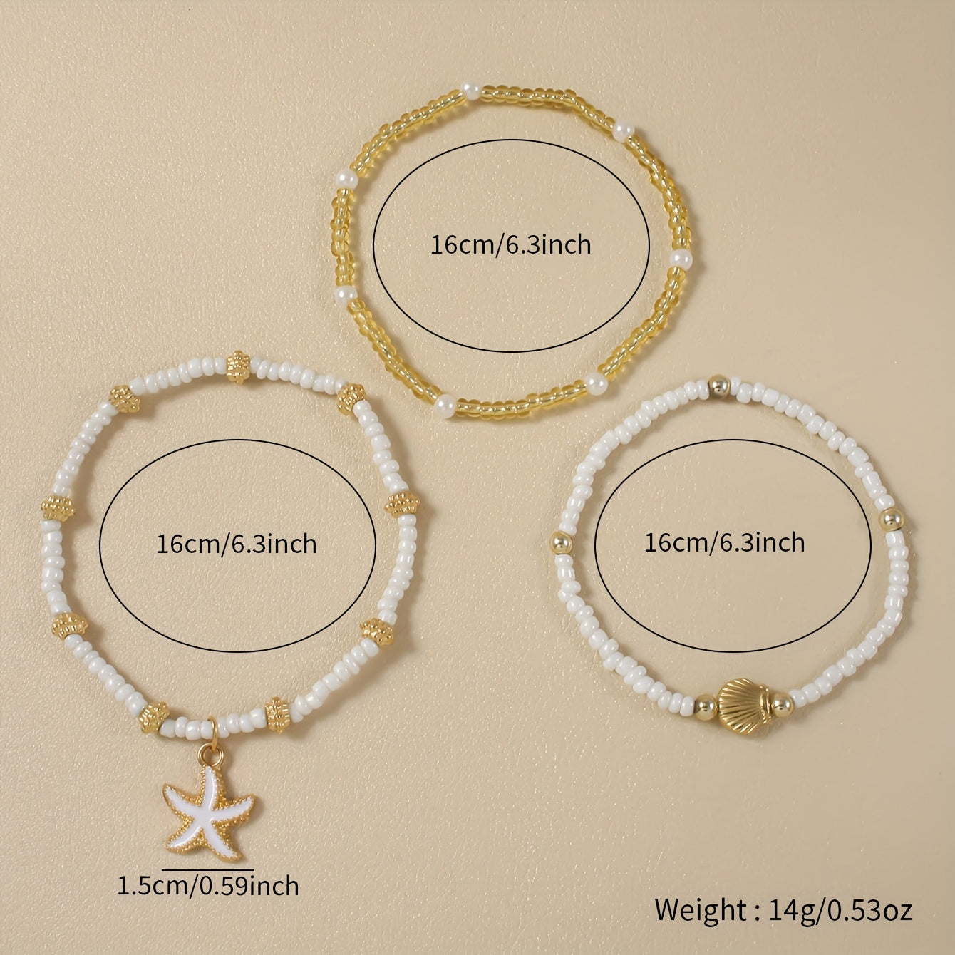 Beachy White Gold Beaded Anklet Set with Starfish