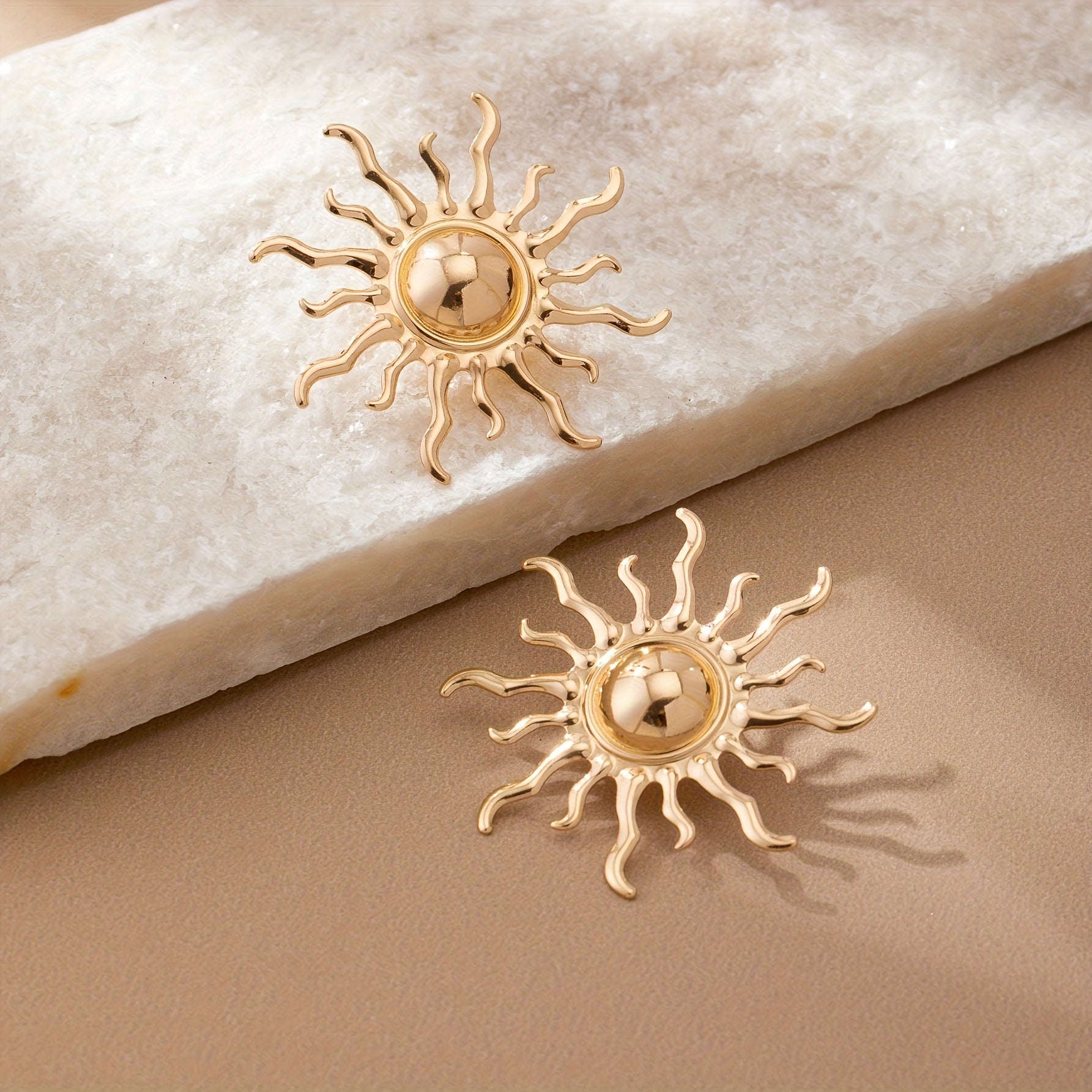 Gold-Tone Sun Earrings with Wavy Rays