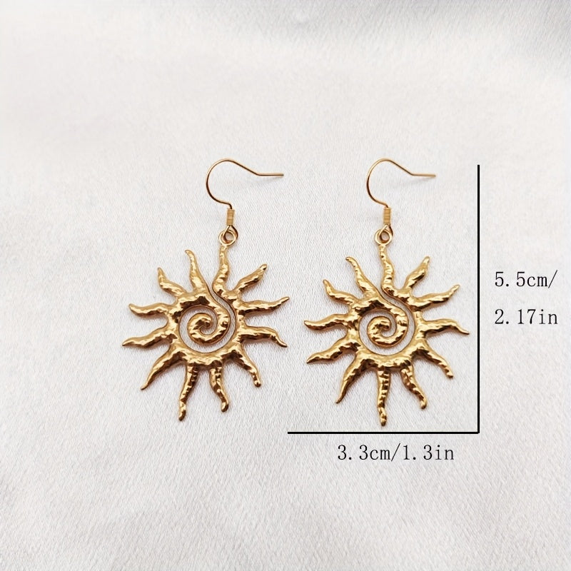 Bohemian Gold Sun Spiral Drop Earrings