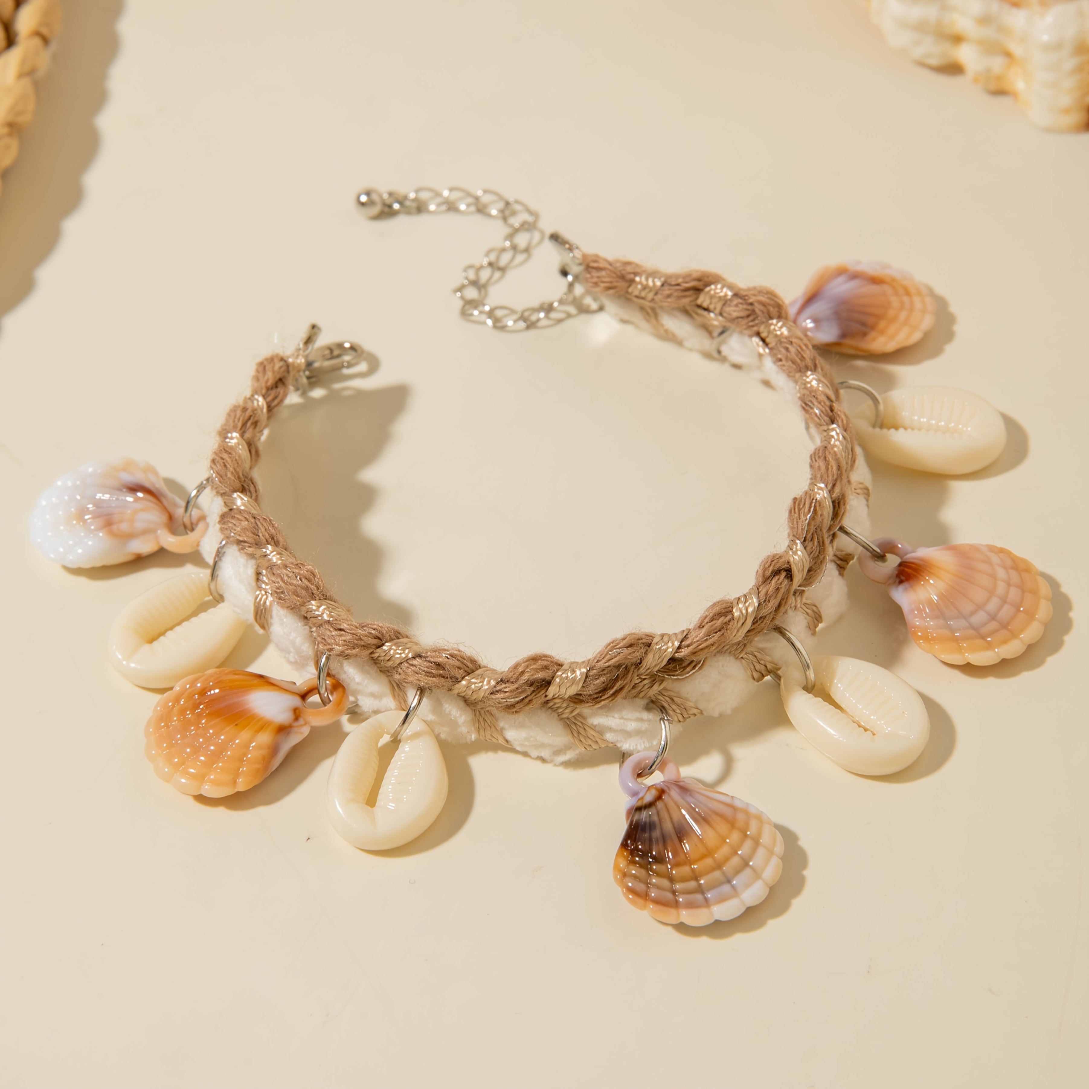 Bohemian Woven Rope and Shell Anklet