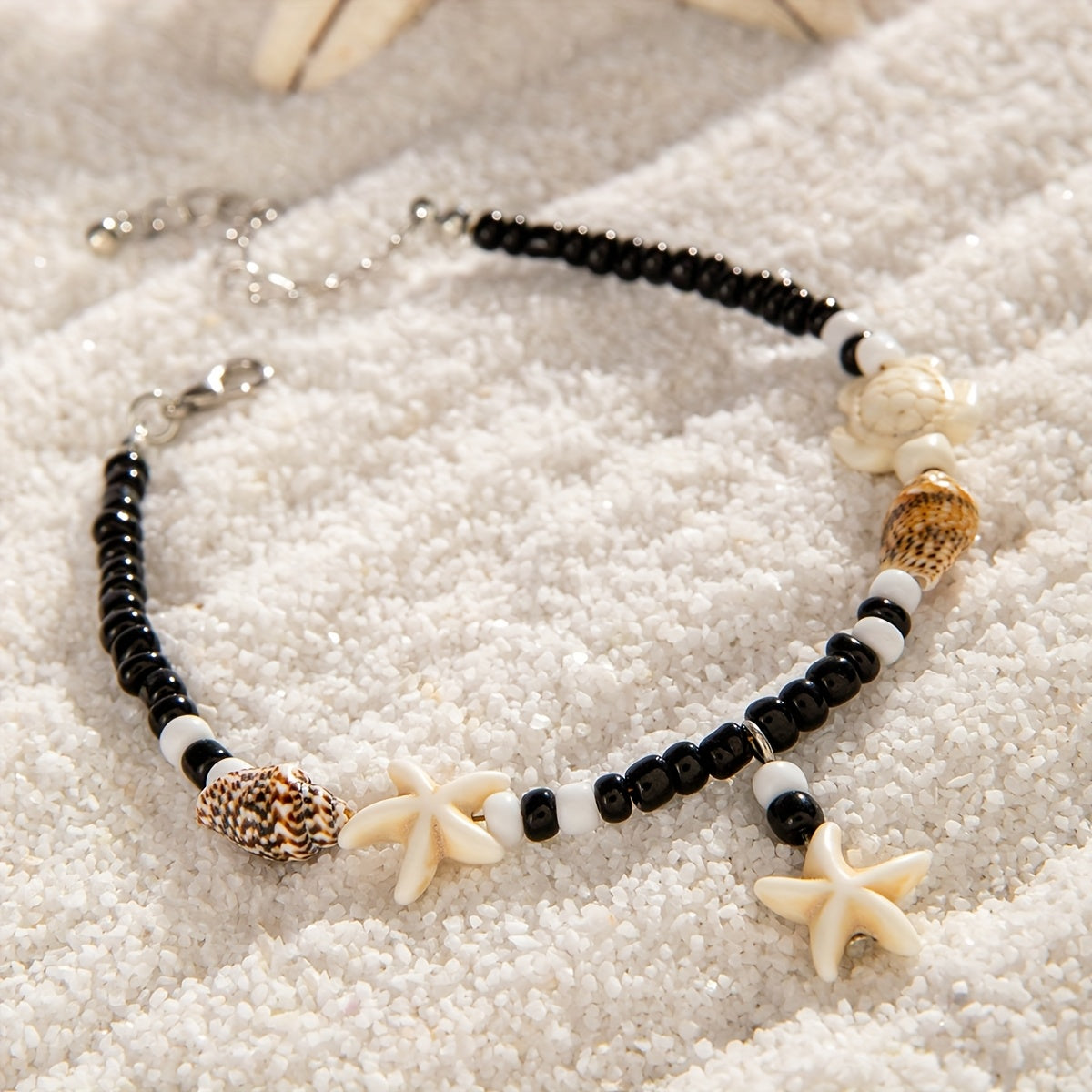 Bohemian Starfish and Seashell Beaded Anklet