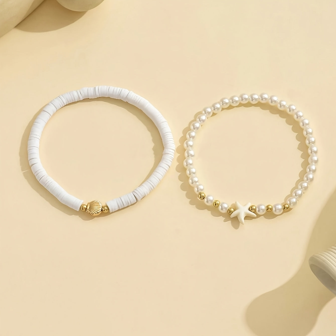 Boho White Pearl Starfish & Shell Anklets