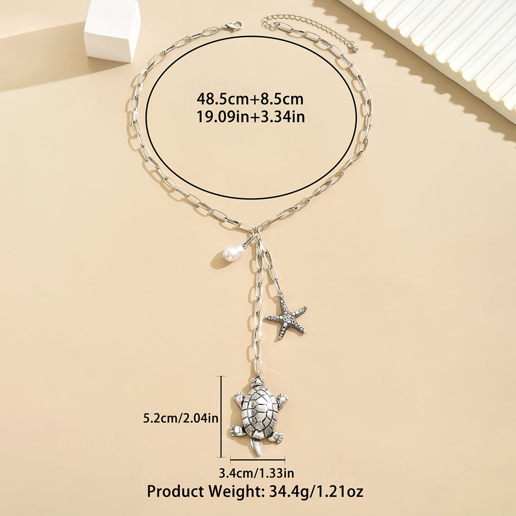 Adjustable Black Cord Lariat Necklace with Gold Ocean Charms