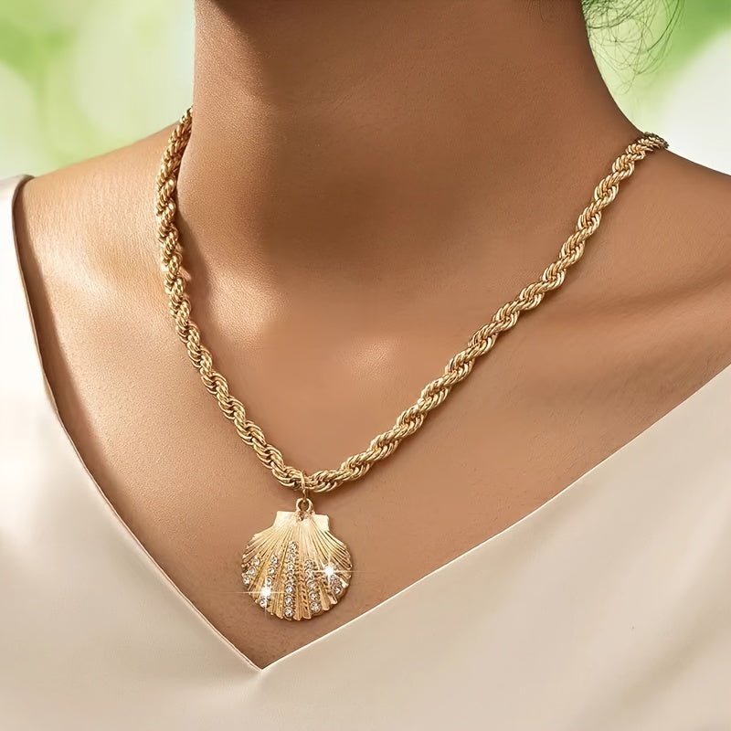 Gold-Tone Rope Chain Necklace with Crystal Shell